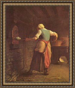 Women Framed Paintings - Woman Baking Bread by Jean Francois Millet