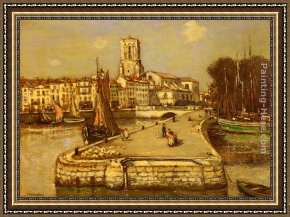 Port, Framed Paintings - A Sunlit Port by Jean Francois Raffaelli