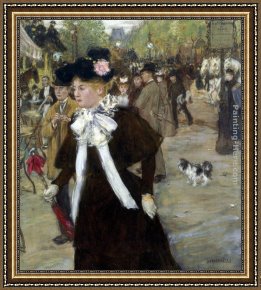 Comtesse De Tillieres Framed Paintings - Elegante sur le Boulevard des Italiens by Jean Francois Raffaelli