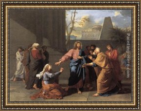 St Augustine Washing The Feet of Christ Framed Paintings - The Woman of Canaan at the Feet of Christ by Jean-Germain Drouais