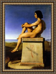 Greek Framed Paintings - Polites, Son of Priam, Observes the Movements of the Greeks by Jean Hippolyte Flandrin