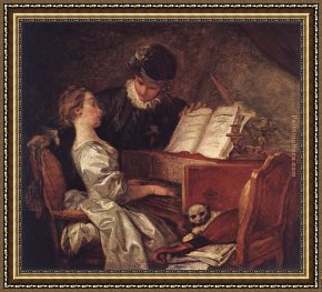 Fragonard Framed Paintings - Music Lesson by Jean-Honore Fragonard