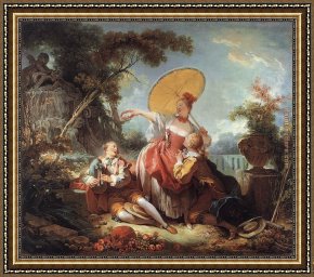 Fragonard Framed Paintings - The Musical Contest by Jean-Honore Fragonard