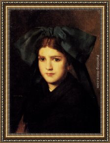 Girl with Red Hair Framed Paintings - A Portrait Of A Young Girl With A Bow In Her Hair by Jean-Jacques Henner