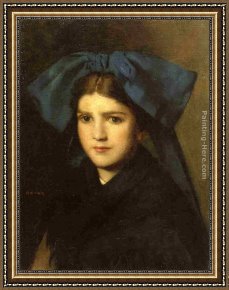 Girl with Hair Ribbon Roy Lichtenstein Framed Paintings - Portrait of a Young Girl with a Bow in Her Hair by Jean-Jacques Henner