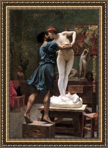 Pygmalion And The Image I - The Heart Desires Framed Paintings - Pygmalion and Galatea 2 by Jean-Leon Gerome