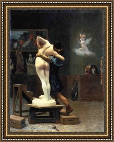 Pygmalion And The Image I - The Heart Desires Framed Paintings - Pygmalion and Galatea by Jean-Leon Gerome