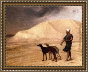 A Dog And Her Puppies Framed Paintings - Team of Dogs in the Desert by Jean-Leon Gerome