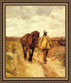 Elijah Restoring The Widow's Son Framed Paintings - Un Homme d'armes et son cheval by Jean-Louis Ernest Meissonier