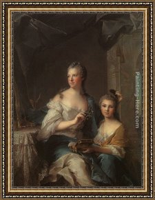 Nattier Framed Paintings - Madame Marsollier and her Daughter by Jean Marc Nattier