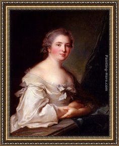 Nattier Framed Paintings - Portrait Of A Lady Leaning On A Balustrade by Jean Marc Nattier