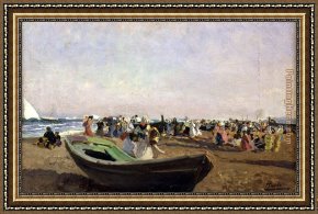 Valencia Framed Paintings - Beach of Valencia. Fisherwomen by Joaquin Sorolla y Bastida