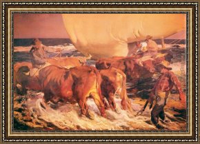 El Bano Del Caballo [the Horse's Bath] Framed Paintings - El bano del caballo by Joaquin Sorolla y Bastida