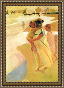 Valencia Framed Paintings - Going for a Swim Valencia by Joaquin Sorolla y Bastida