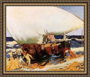 Valencia Framed Paintings - On the Beach Valencia by Joaquin Sorolla y Bastida