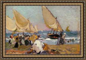 Valencia Framed Paintings - Sailing Vessels on a Breezy Day Valencia by Joaquin Sorolla y Bastida
