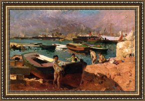 Valencia Framed Paintings - Valencia's Port by Joaquin Sorolla y Bastida