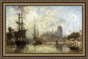 Port, Framed Paintings - The Port of Dordrecht by Johan Barthold Jongkind