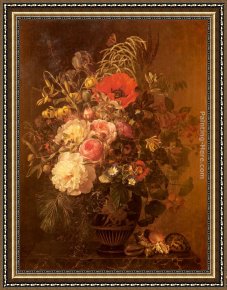 Greek Framed Paintings - A Still Life with Flowers in a Greek Vase by Johan Laurentz Jensen