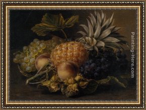 Four Children with a Basket of Fruit Framed Paintings - Fruit and Hazlenuts in a Basket by Johan Laurentz Jensen