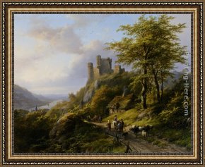 Landscape with Figure Framed Paintings - Figures near a Ruin in a Landscape by Johann Bernard Klombeck
