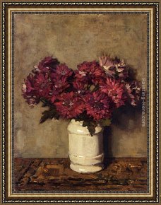 Bed of Chrysanthemums Framed Paintings - Chrysanthemums In a Vase by Johannes Evert Akkeringa