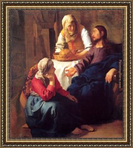 St Augustine Washing The Feet of Christ Framed Paintings - Christ in the House of Mary and Martha by Johannes Vermeer