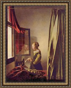 Mrs Cassatt Reading to Her Grandchildren, 1888 Framed Paintings - Girl Reading a Letter at an Open Window by Johannes Vermeer