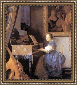 The Lady of Shalott Framed Paintings - Lady Seated at a Virginal by Johannes Vermeer