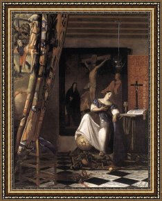 Allegory of May Triumph of Apollo Framed Paintings - The Allegory of the Faith by Johannes Vermeer