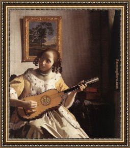 Card Player Framed Paintings - The Guitar Player by Johannes Vermeer