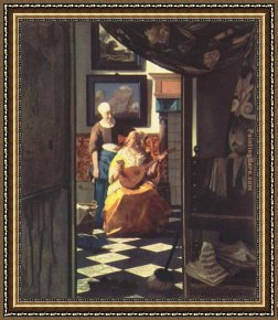 In Love Framed Paintings - The Love letter by Johannes Vermeer
