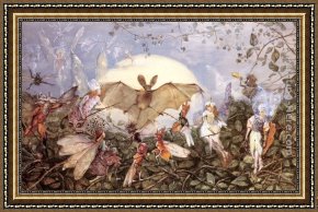 The Ignorant Fairy Framed Paintings - Fairy Hordes Attacking A Bat by John Anster Fitzgerald