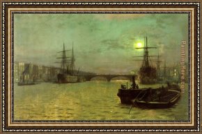 London Framed Paintings - London Bridge by John Atkinson Grimshaw