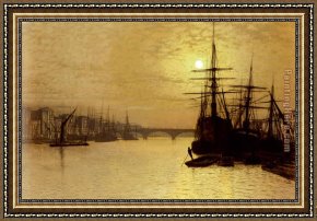 Mill on The Thames, Mapledurham Framed Paintings - The Thames Below London Bridge by John Atkinson Grimshaw