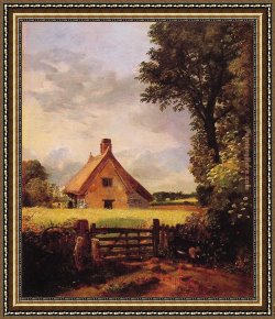 John Constable Framed Paintings - A Cottage in a Cornfield by John Constable