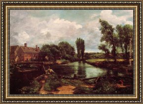 Mill on The Thames, Mapledurham Framed Paintings - A Water-Mill by John Constable