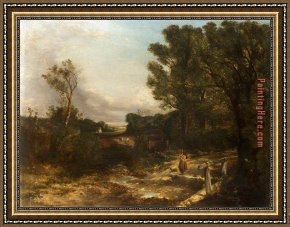 John Constable Framed Paintings - Landscape Pic Girl with Her Dog by John Constable