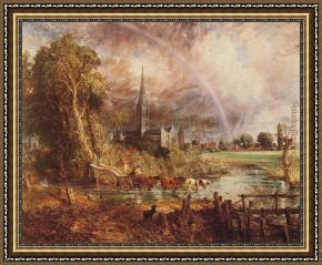 John Constable Framed Paintings - Salisbury Cathedral from the Meadows by John Constable