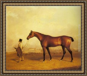 Kentucky Derby Framed Paintings - Emlius, Winter of the 1832 Derby, held by a Groom at Doncaster by John Ferneley Snr