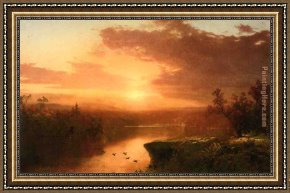 North Lake Framed Paintings - Sunset over Lake George by John Frederick Kensett