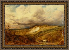 A Surrey Chalkpit Framed Paintings - A Surrey Chalkpit by John Linnell