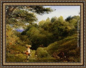 A Surrey Chalkpit Framed Paintings - A Surrey Glade by John Linnell