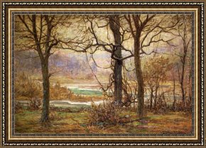 Adams Framed Paintings - Autumn on the Whitewater by John Ottis Adams