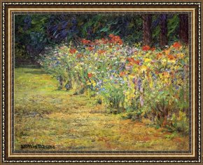 Adams Framed Paintings - Flower Border by John Ottis Adams