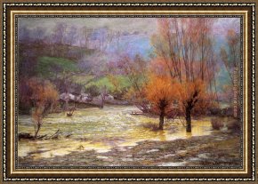 Adams Framed Paintings - November Freshet by John Ottis Adams