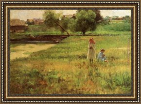 Adams Framed Paintings - Summertime 1890 by John Ottis Adams