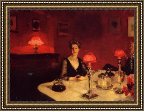 The Night Cafe Framed Paintings - A Dinner Table at Night by John Singer Sargent