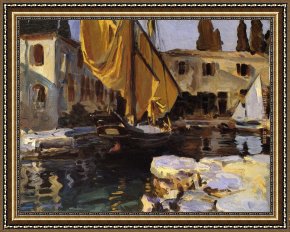 Sargent Framed Paintings - Boat with The Golden Sail San Vigilio by John Singer Sargent