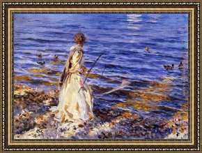 Sargent Framed Paintings - Girl Fishing by John Singer Sargent